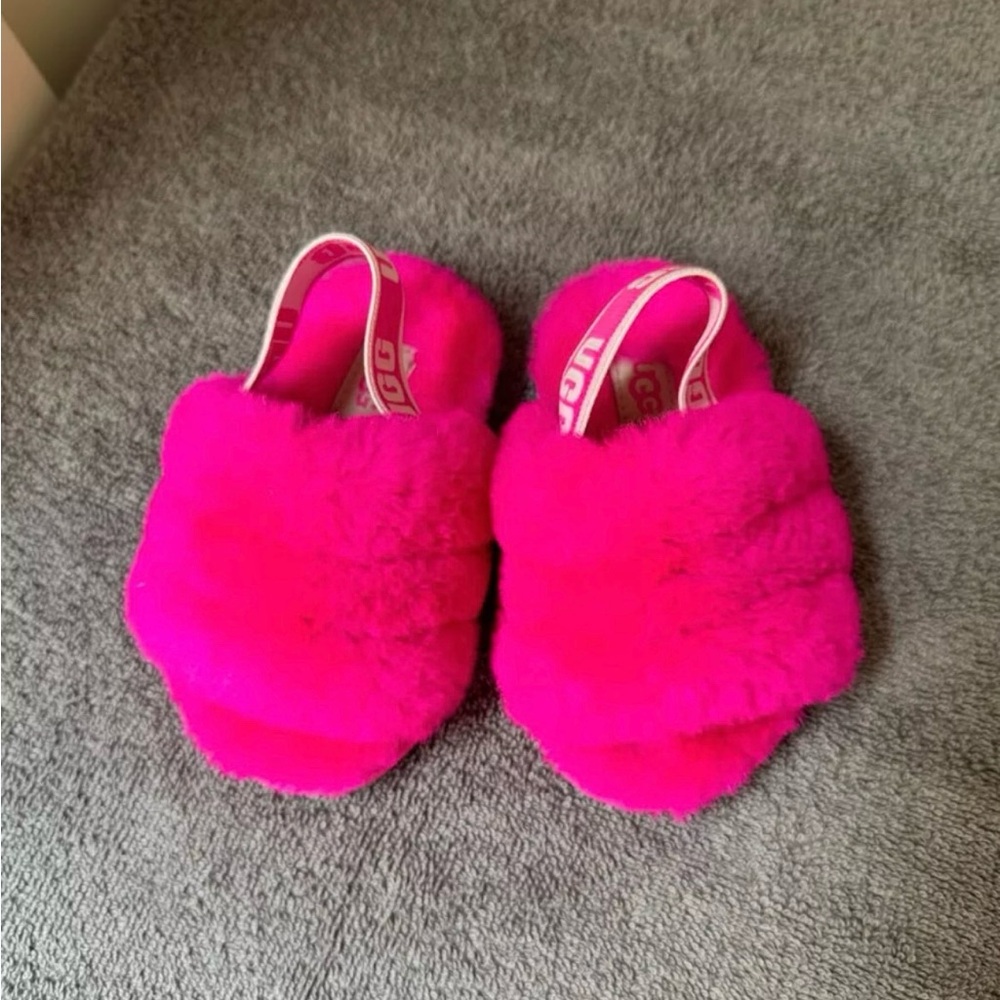 UGG Fluff Yeah Slide Kids Girls Slippers in Rock Rose Size 6 (6K) US